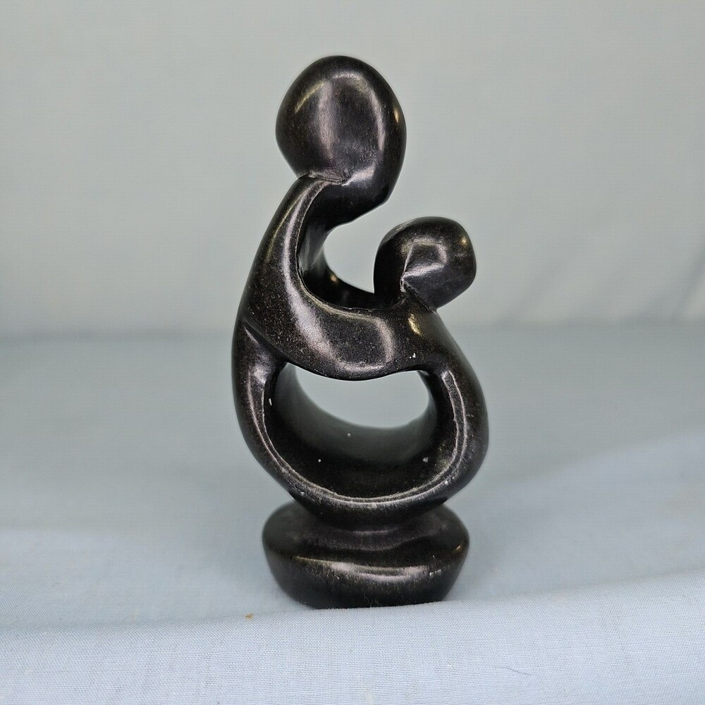 Stone Sculpture Mother With Baby Shona Parent with Child Hand-carved 4.5" x 2"